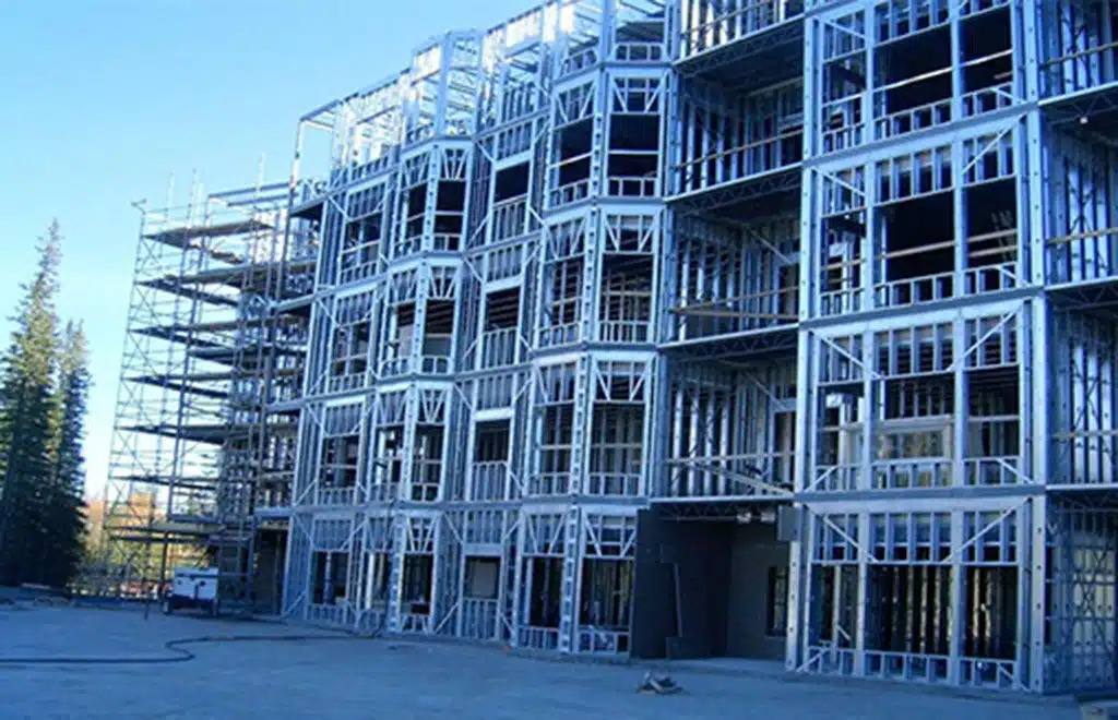 Multi-story cold-formed steel (CFS) building frame under construction by Pinnacle